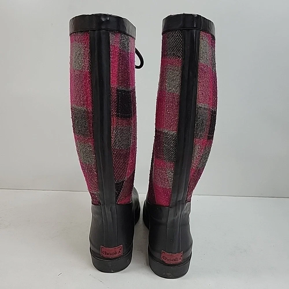 Chooka Rain Boots Womens Size 7 Plaid‎ Waterproof Tall Rubber Lace Up